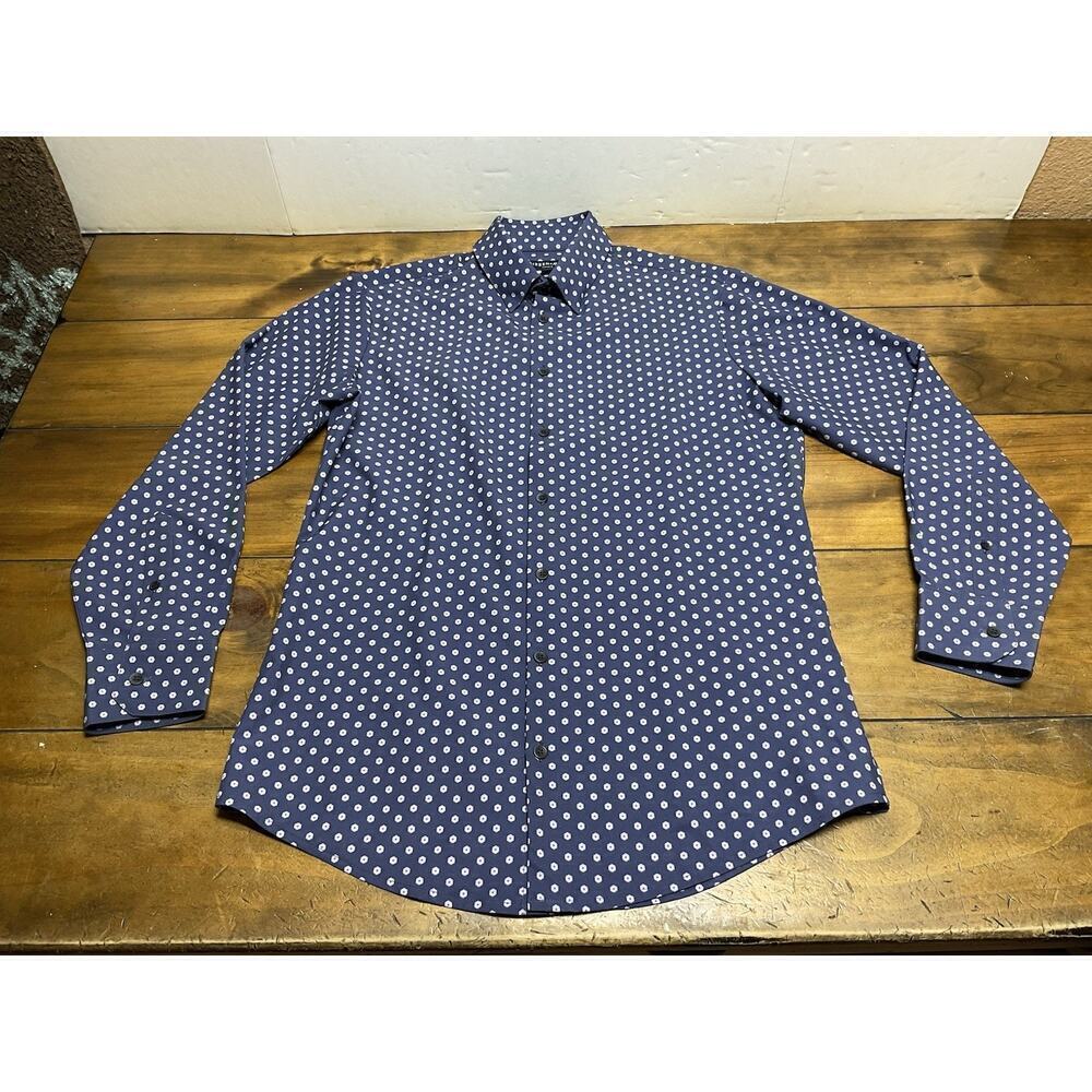 Mizzen + Main Medium Trim Leeward Blue Pink Floral Button Up Casual Preppy
